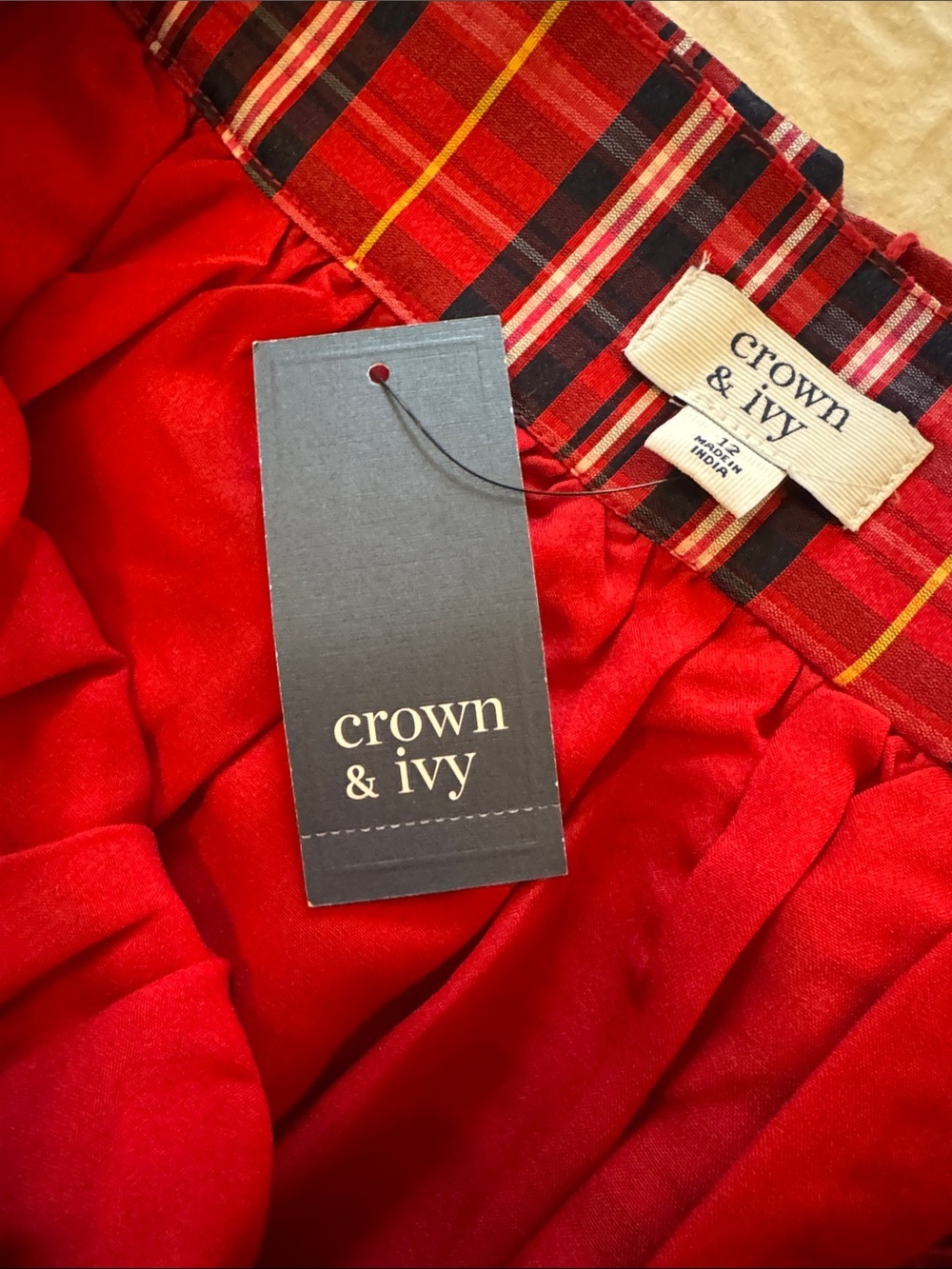 Crown & Ivy Red Plaid Tie-Belt Side Zip Holiday Mini Skirt - Picture 4 of 9